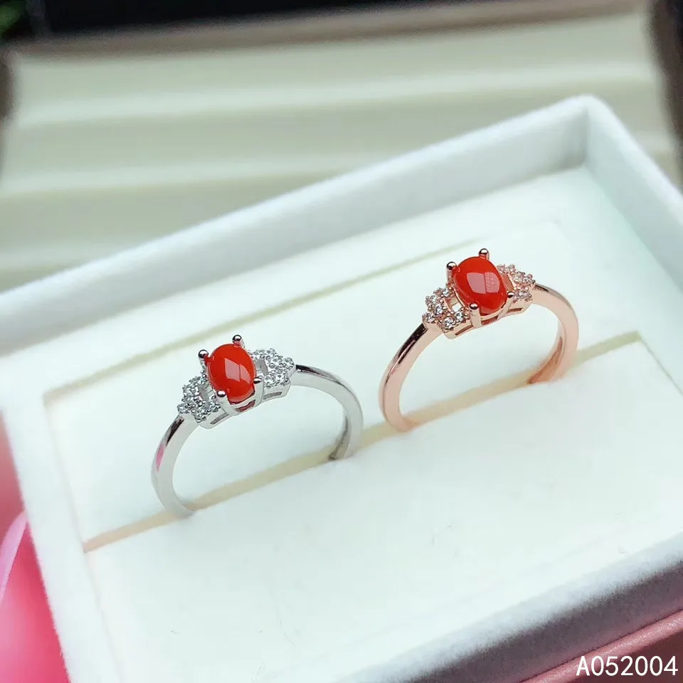 

KJJEAXCMY Fine Jewelry 925 Sterling Silver Inlaid Natural Gemstone Red Coral New Female Ring Marry Got Engaged Party Birthday