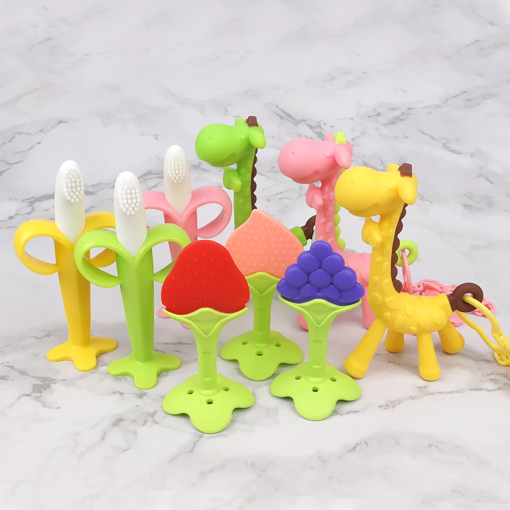 5pcs Baby Pacifier Clip Cartoon Animal Pacifier Chains Newborn Soother Holder Silicone Fruit Baby Teether Baby Molar Teeth Care