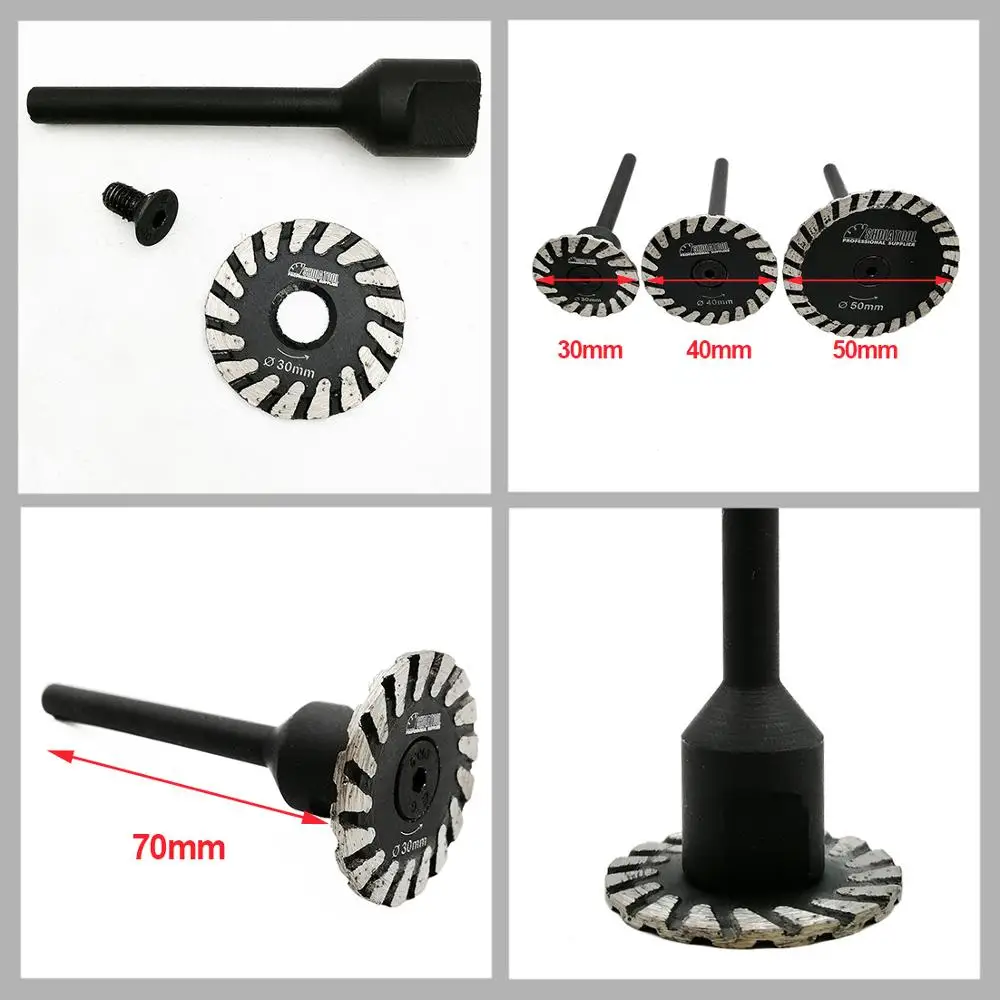 SHDIATOOL 1Pc Hot pressed diamond turbo mini Engraving saw blade with removable 6mm shank and 2pcs blades without shank
