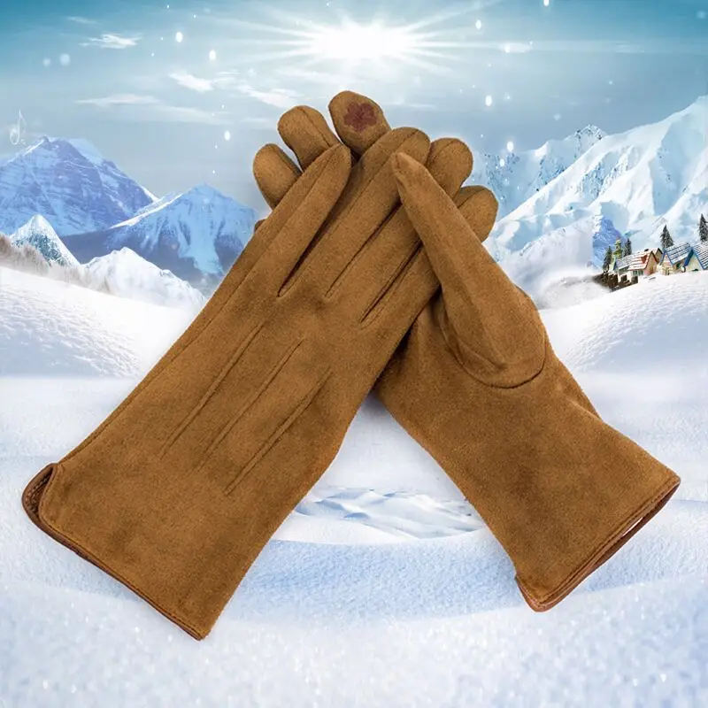 

Winter Outdoor Coldproof Touch Screen Driving Warm Gloves For Sports Women's Suede Leather Plus Velvet Thicken Cycling Mitten R1