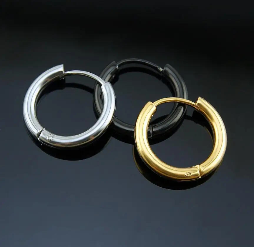 Korean Punk Hoop Earrings for Women Simple Stainless Steel Round Circle Earring Men Ear Ring Clip Earrings aretes Mujer aros