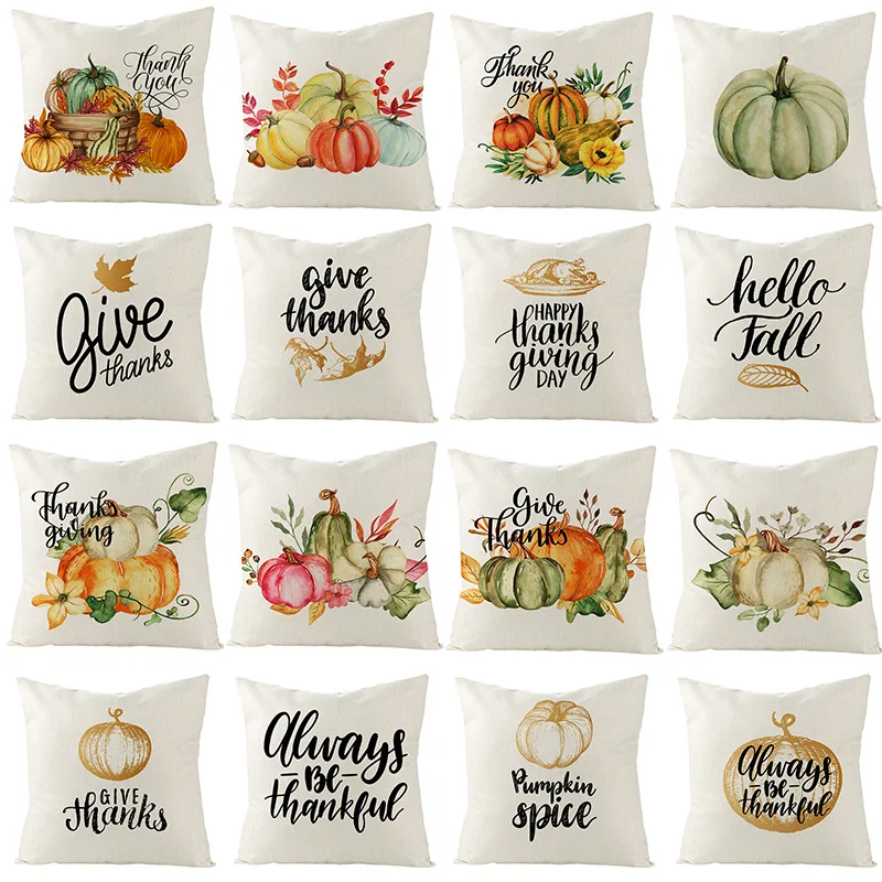 

Fall Thanksgiving Throw Pillowcase 18x18 Inches Farmhouse Home Decorative Cushion Cover Letter Truck Pumpkin Linen Pillow Cover