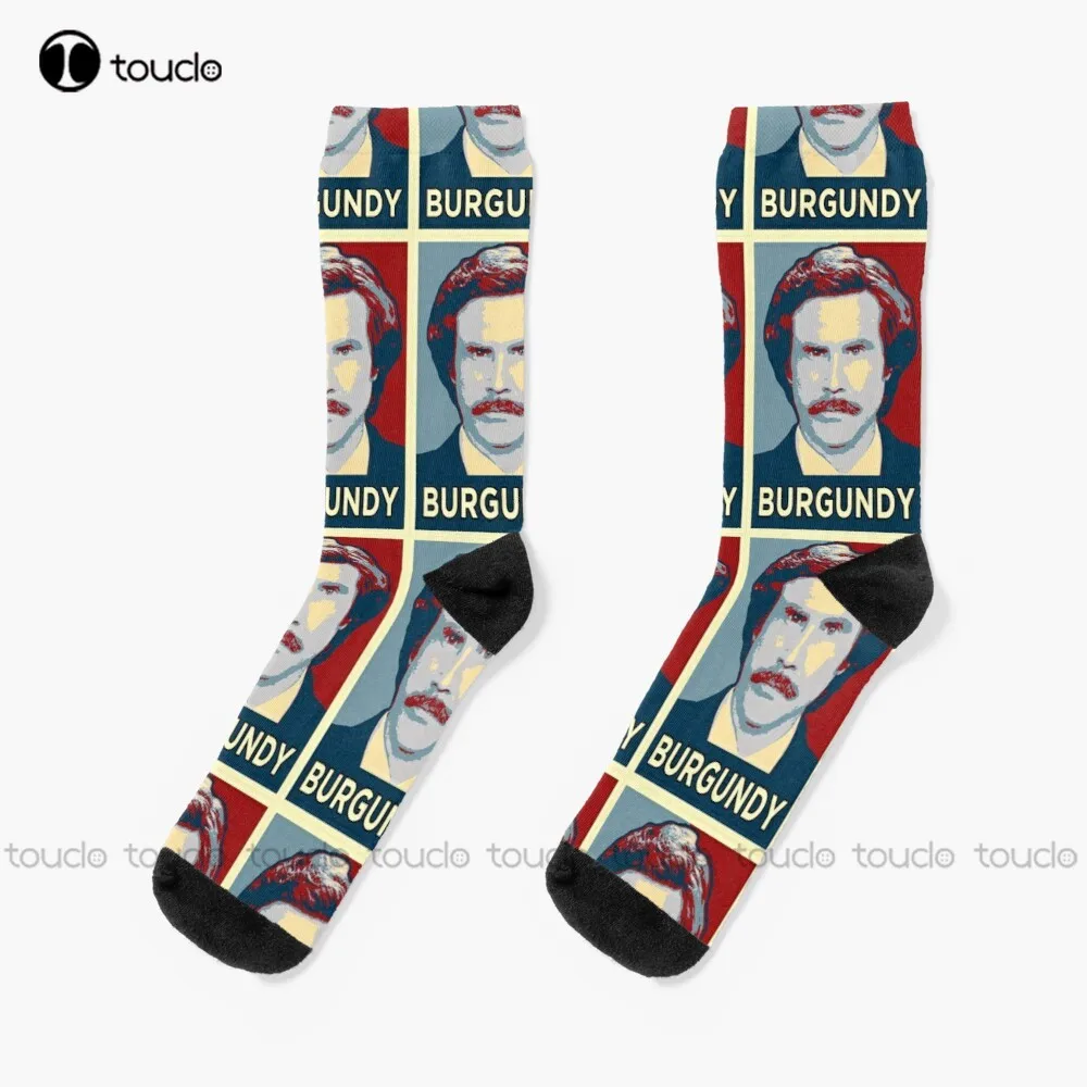 Ron Burgundy Portrait Artwork Anchorman Ron Burgundy Funny Comedy Will Ferrell Burgundy Movie Socks American Flag Socks Custom