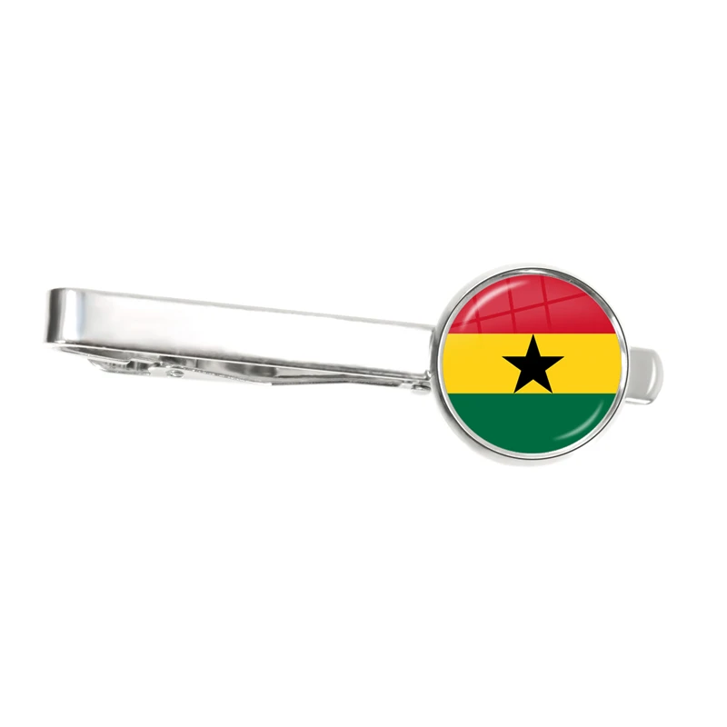 National Flag 16mm Tie Clip Trinidad,Sierra leone,Jamaica,Guyana,Ghana,UK,Libya,Estonia,India Glass Jewelry for Male Gentleman