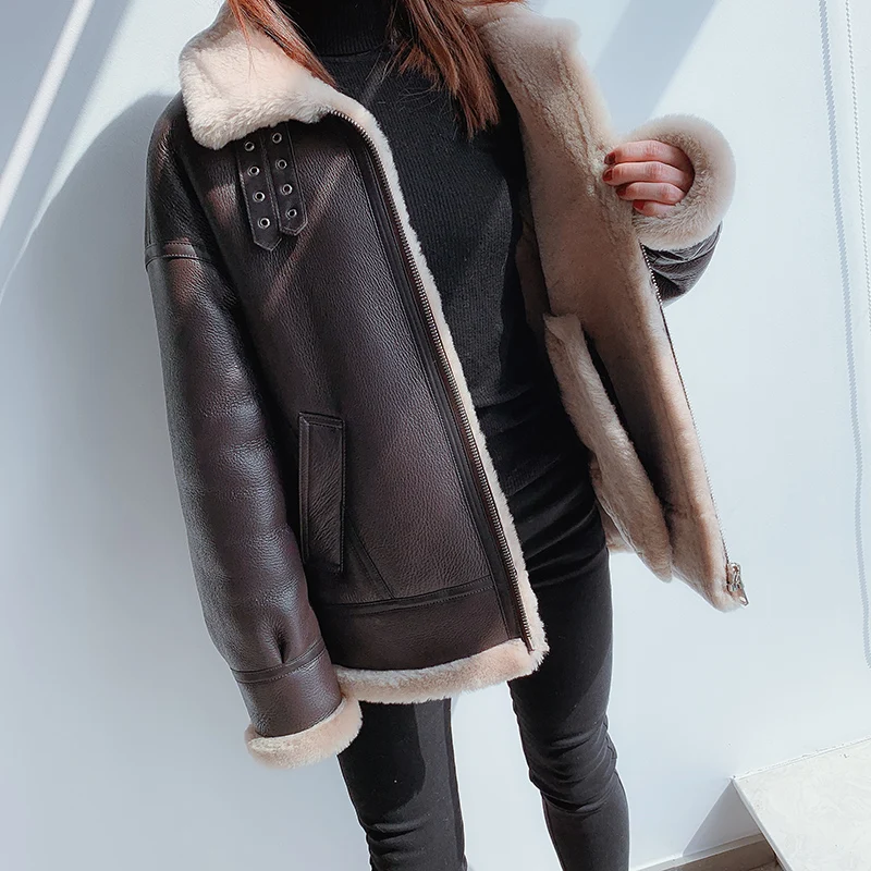 AYUNSUE ผู้หญิงขนสัตว์ธรรมชาติเสื้อ Famale ของแท้ Sheepskin หนังเสื้อแจ็คเก็ตอุ่น Manteau Femme Hiver 1129