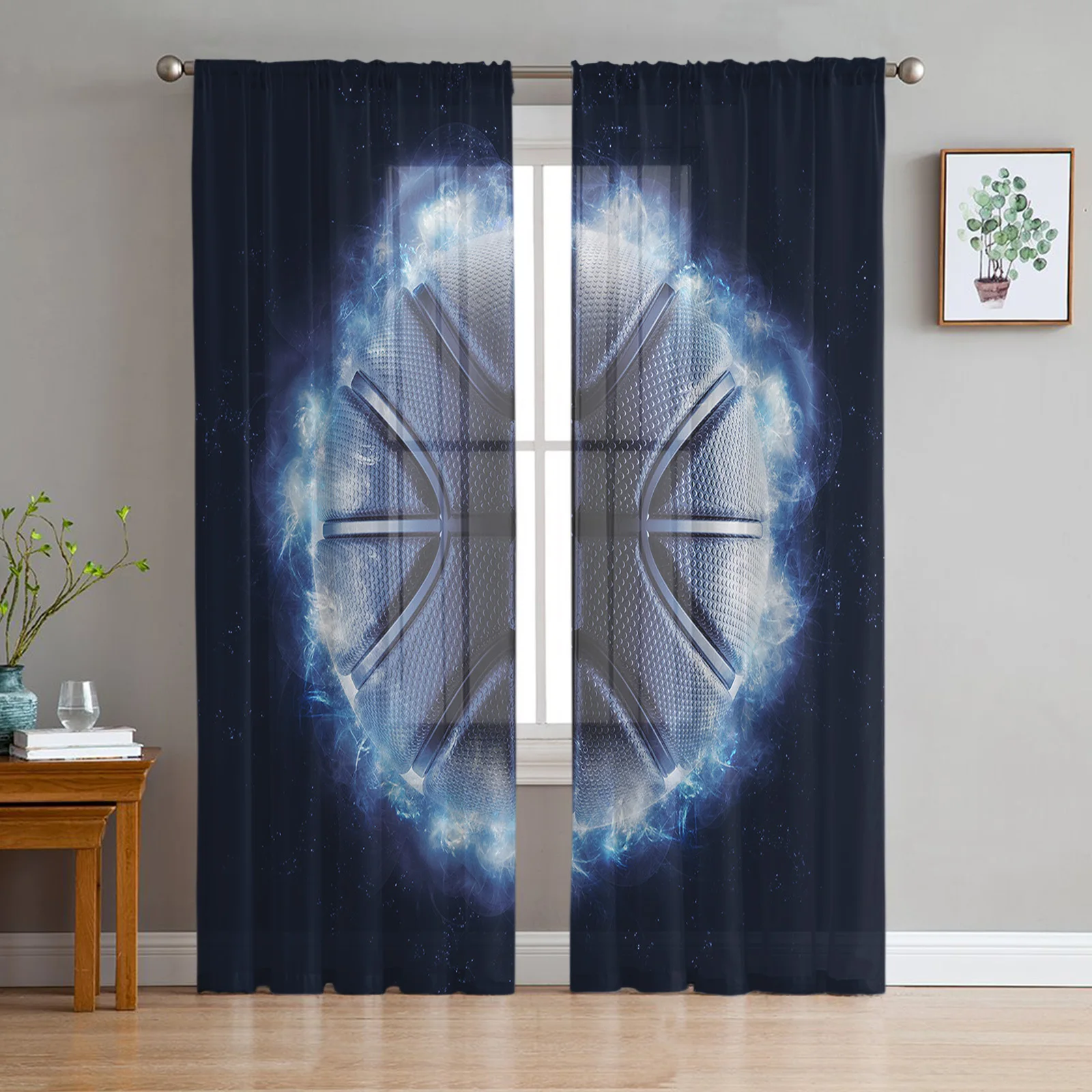 Basketball Flame Passion Athletic Tulle Curtain Voile Transparent Tulle for Bedroom Living Room Kitchen Sheer Window Curtains