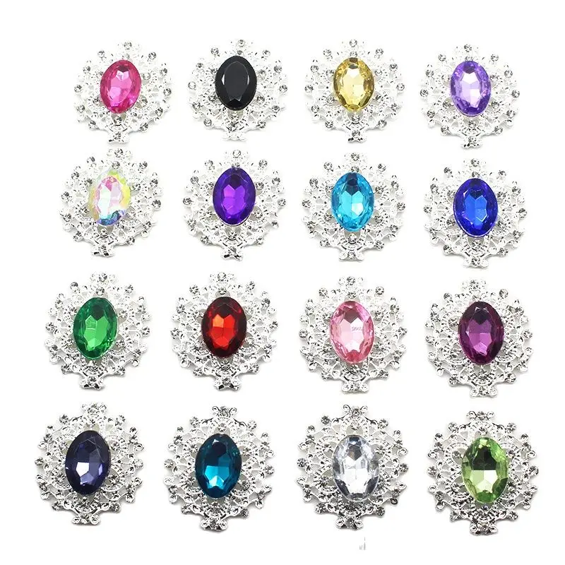 New Fashion Silver Flat-Bottomed Oval Alloy Button Decoration DIY 10pcs/25*27mm Beautiful Wedding Jewelry Accessories