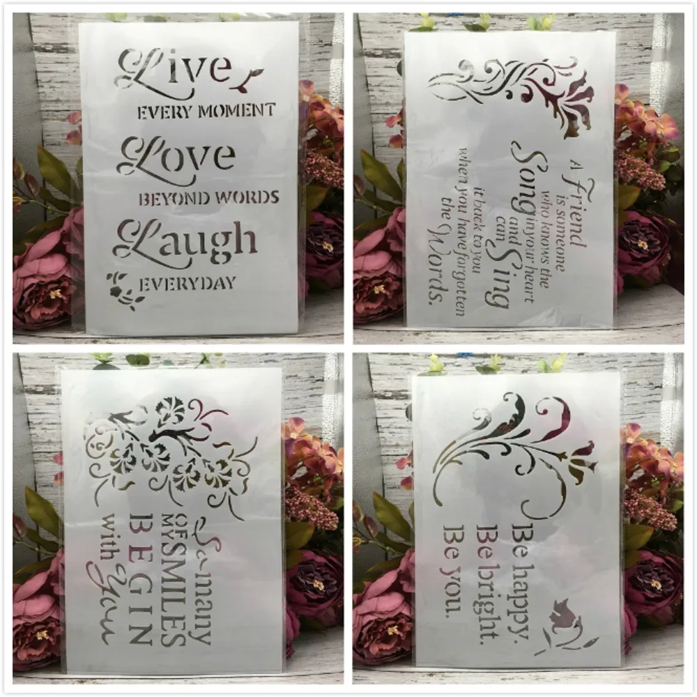 4Pcs/Set 29cm A4 Bless Words Love DIY Layering Stencils Painting Scrapbook Coloring Embossing Album Decorative Template