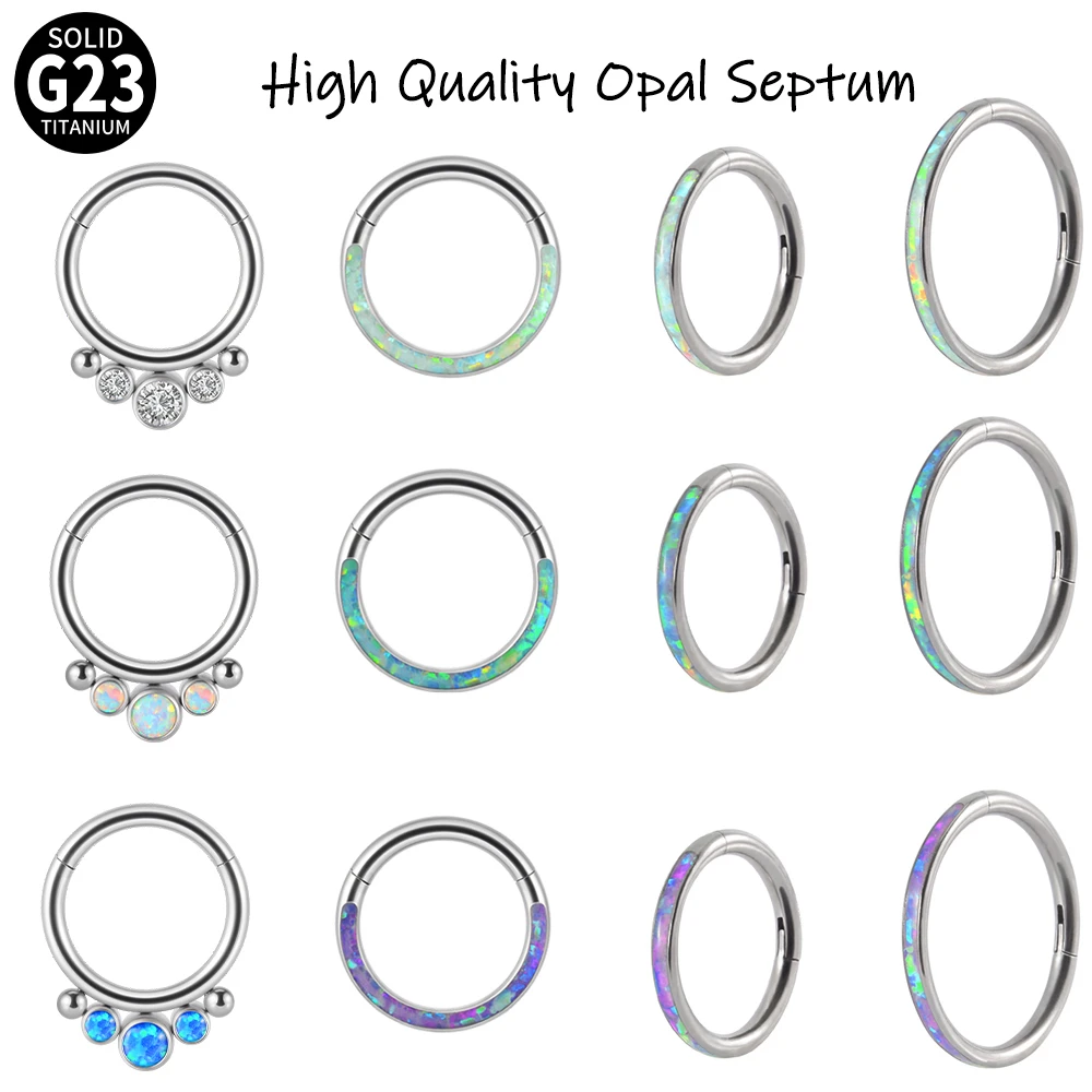 1PC G23 Titanium/316L Stainless Steel Hinged Clicker Nose Septum Opal Hoop Eyebrow Lip Ear Rings Body Piercing Jewelry