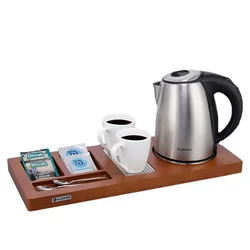 Hotel Appliances 220V Stainless Steel Electric Kettle 1.0L Black Boiler Hot Tea Water Coffee curving Kettles With Tray Set