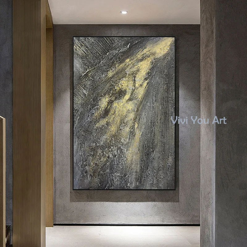 

100% Features Creati handmade modern color abstract oil painting on canvas wall Black color golden color art unique decoration