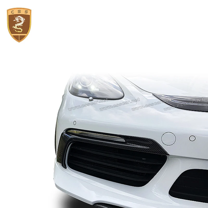 Protector de faros de coche para Porsche 718 Boxter, lámpara de cejas para parachoques delantero, cubierta de luz delantera negra decorativa de fibra de carbono, estilo