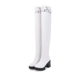 BLXQPYT Botas Super Big Size 33- 45 Women Over Knee Half Wedge Boots Woman Snow Botas Fashion Winter Warm Footwear Shoes 3-6