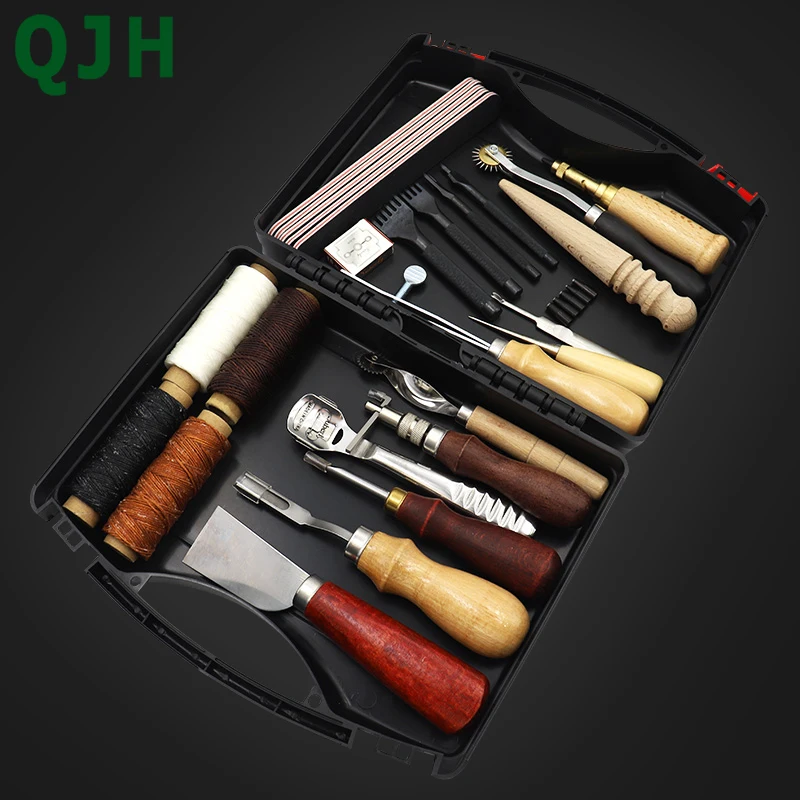 

26PS ofessional Leather Craft Tools Kit Hand Sewing Stitching Punch Carving Work Saddle Leathercraft Accessories sewing tool set