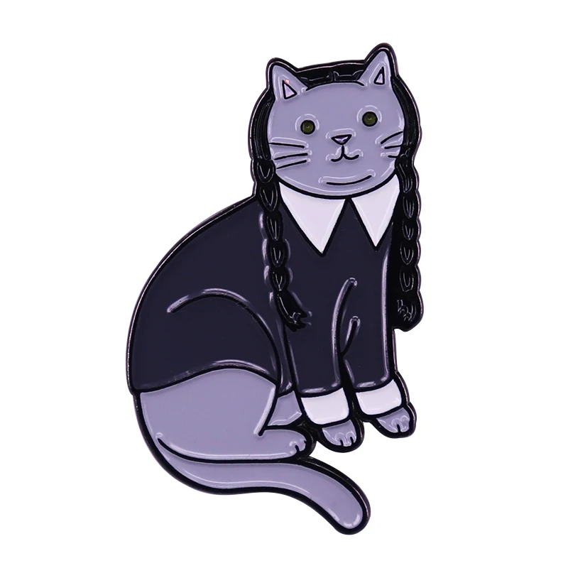 Wednesday Cat Brooch Badge pins If Wednesday Addams was a cat, this would be her!