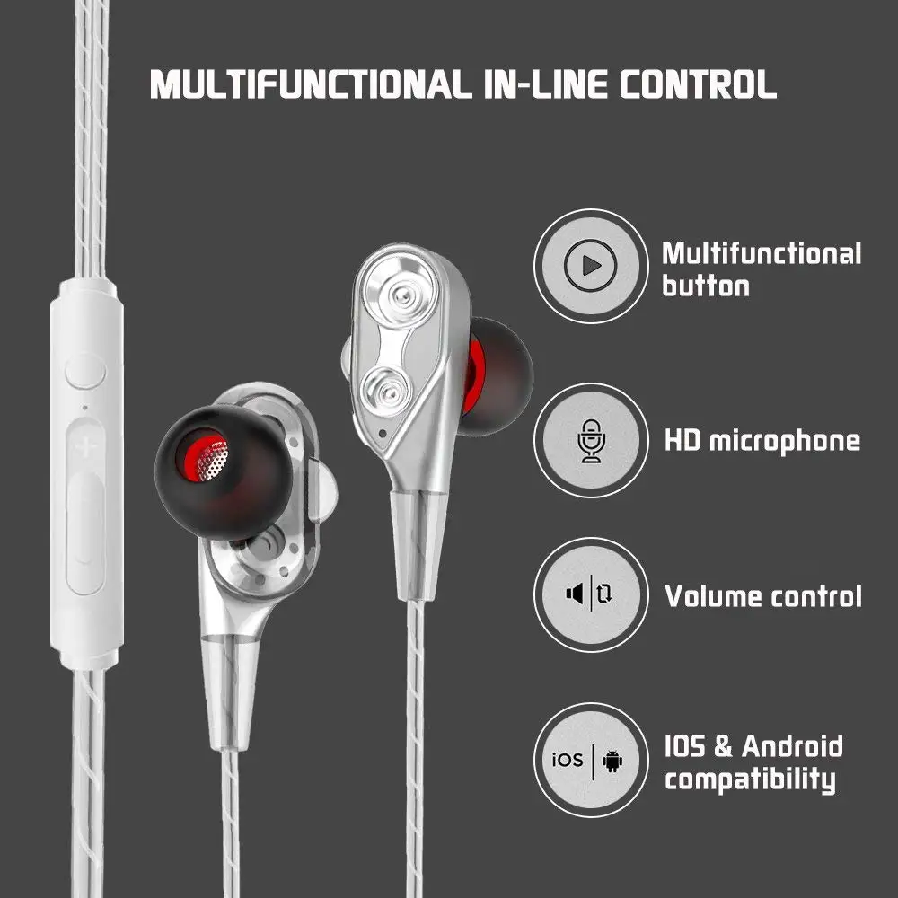 Auriculares intrauditivos estéreo con cable de doble unidad, audífonos de graves para IPhone 7, Samsung, 3,5mm, Auriculares deportivos para juegos