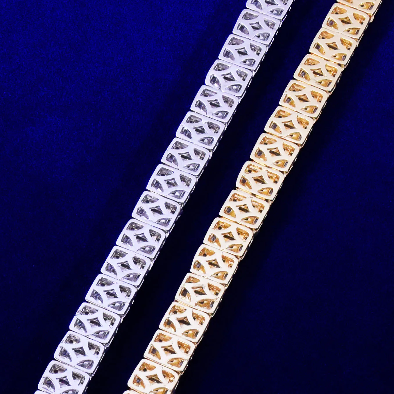 9MM Baguette Zircon Bracelet Chain Men\'s Trendy Cool Hip Hop Link Gold Color Plated Copper Bling Rock Jewelry