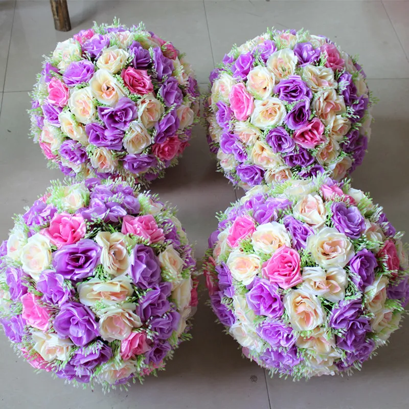 

16 Inch Full Flower Ball Artificial Silk Rose Starry Wedding Centerpieces Kissing Pomanders Marriage Party Decor Supplies