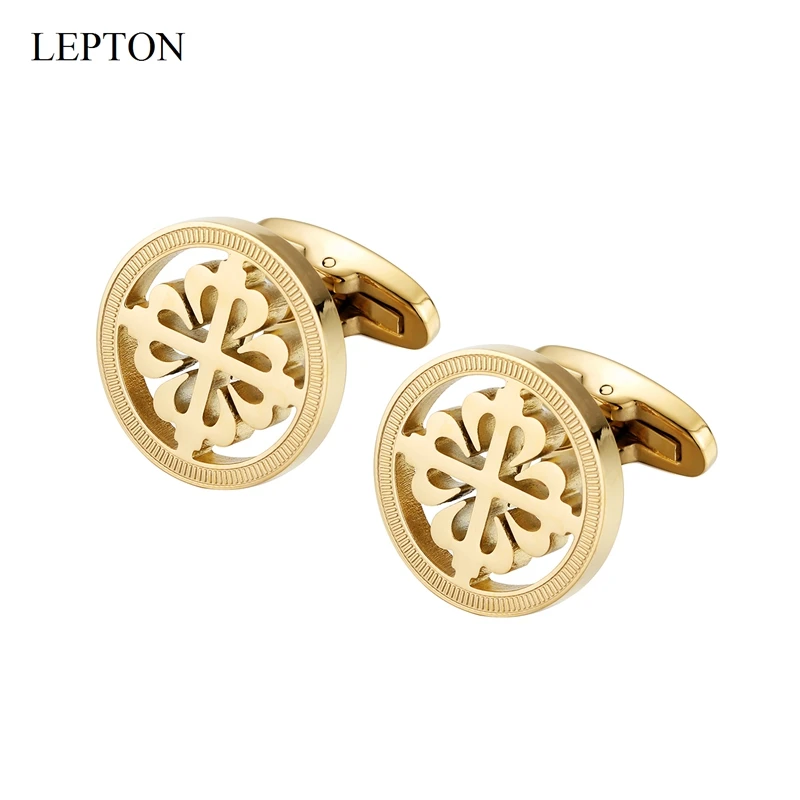 Mens 18K Gold Plated Stainless Steel Round Crusaders Cufflinks for Lepton Men Gift for Wedding Groom Business Cufflink Gemelos