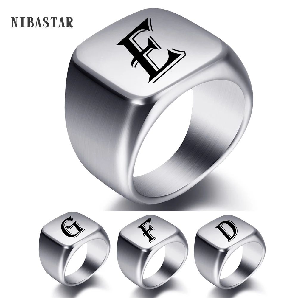 Bagues gravées en acier inoxydable, personnalisables avec des mots, des initiales, des lettres, bague signet pour homme, cadeaux de mariage