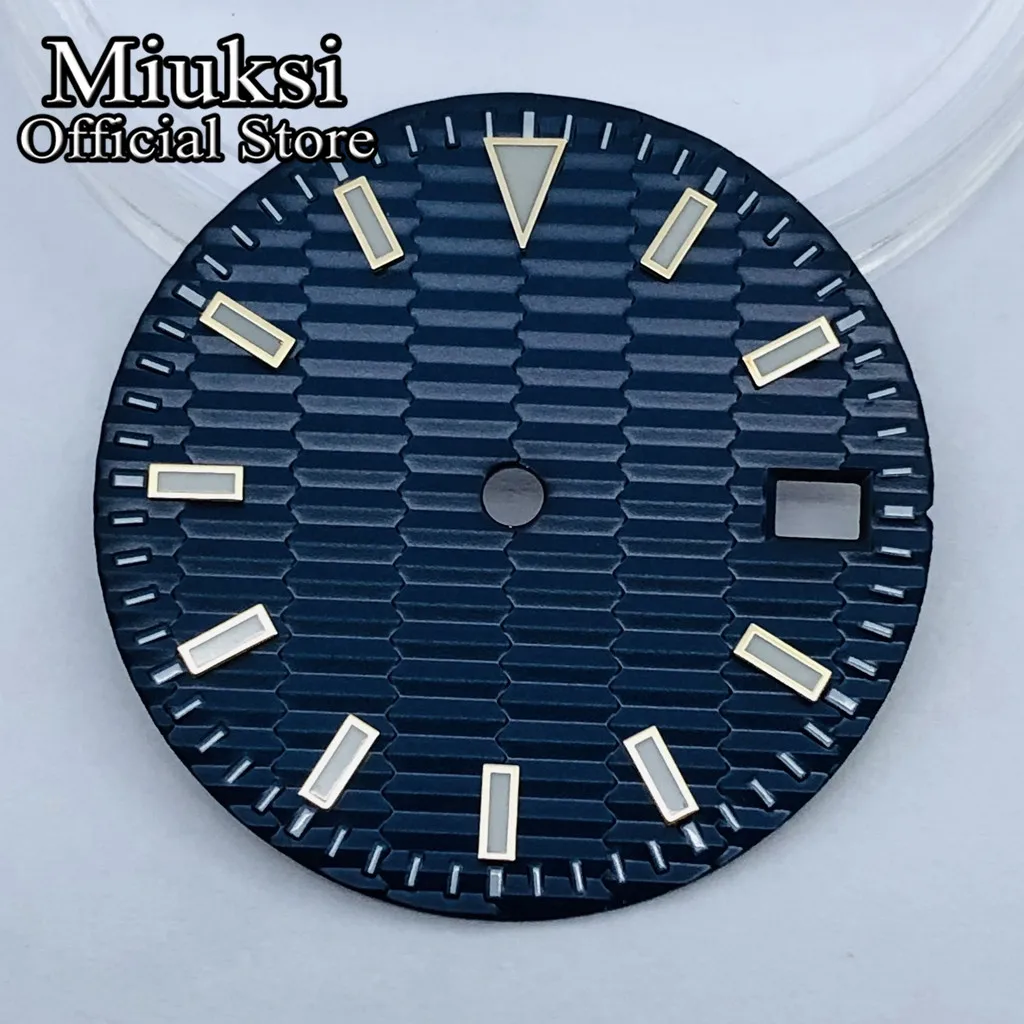 Miuksi 29mm black white gold dial luminous watch dial fit NH35 movement