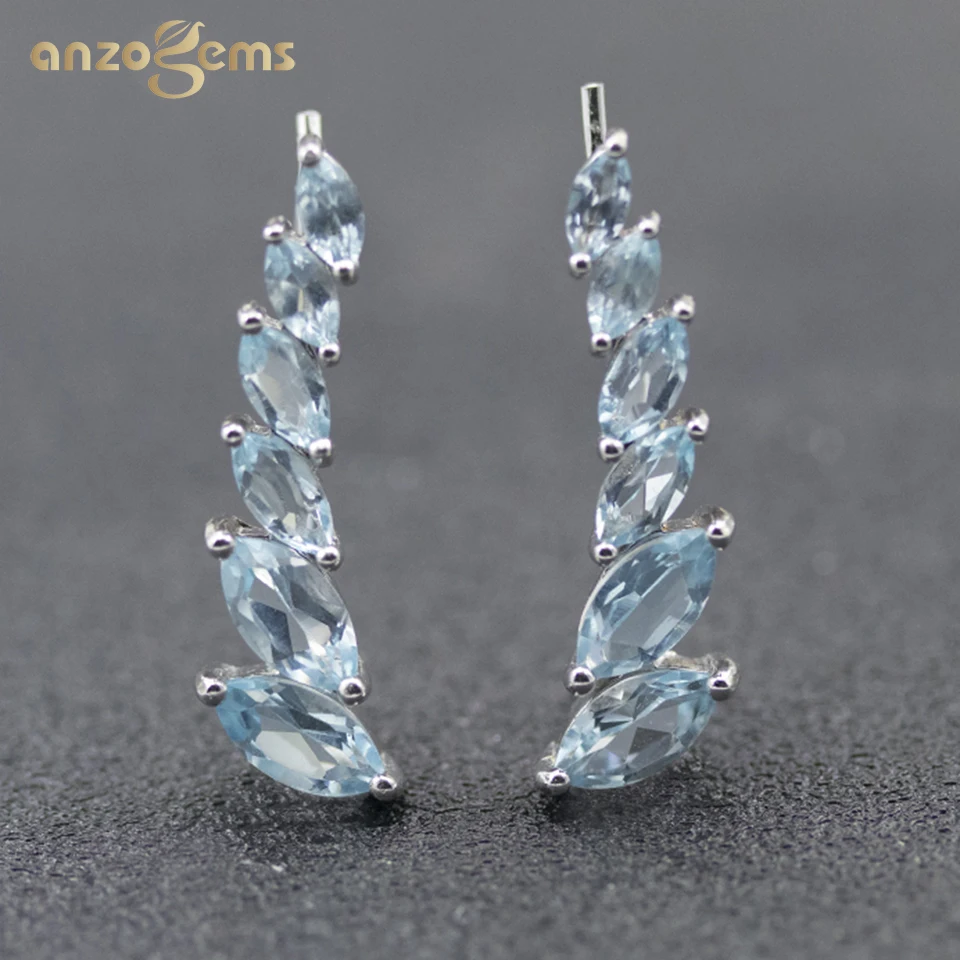 

Anzogems 100% natural sky blue topaz stud earrings 925 sterling silver gemstone fine jewelry for women ear row new style