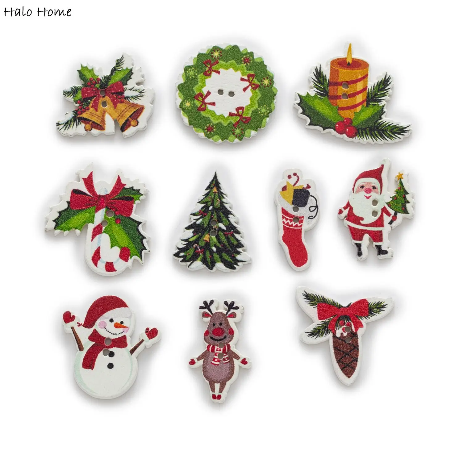 30pcs Mixed Christmas Cartoon Wood Buttons Sewing Scrapbooking Clothing Decor Crafts Accessories Gift Cardmaking DIY