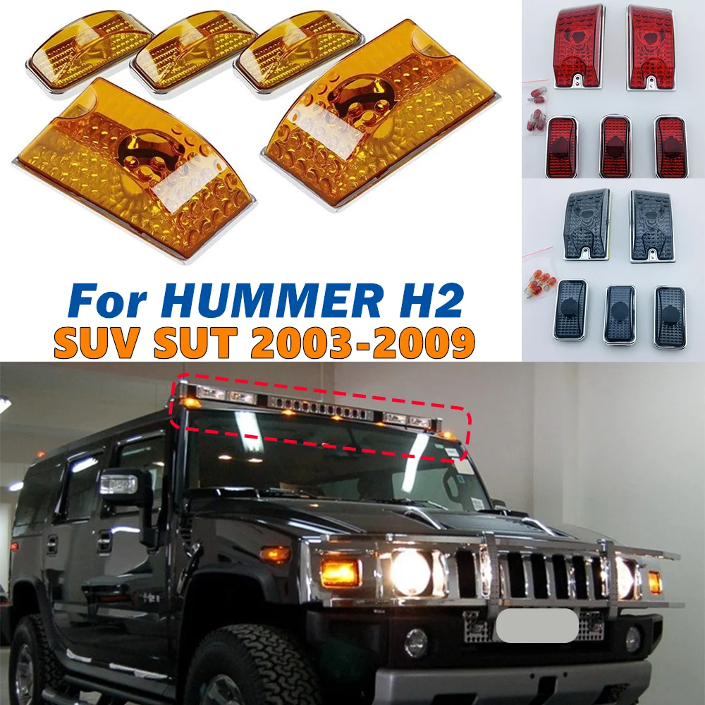 

5Pcs Lens Cab Marker Light Top Roof Lights Warning Lights For Hummer H2 SUV SUT 2003-2009 Dome Lights