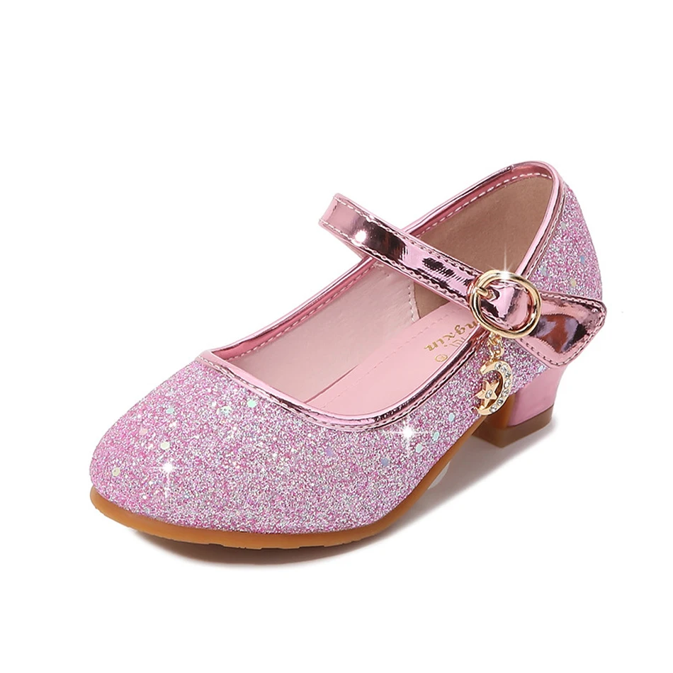 Scarpe da principessa primavera Elsa Cosplay Crystal paillettes scarpe alte Solid Blue Glitter Kids Girl Rapunzel accessori