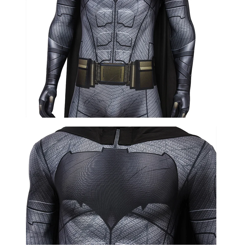 Halloween Justice Bat kombinezon Bruce Cosplay Wayne strój z maską kostium superbohatera Spandex drukowanie Zentai długa peleryna