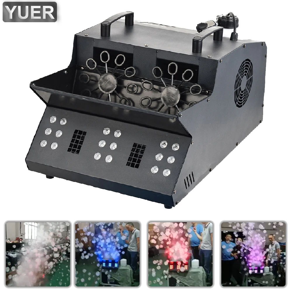 

1500W LED Fog Bubble Machine Remote DMX Control Big Double Wheel Bubble Smoke Machine With 18pcs RGB 3In1 LED Lights For Party