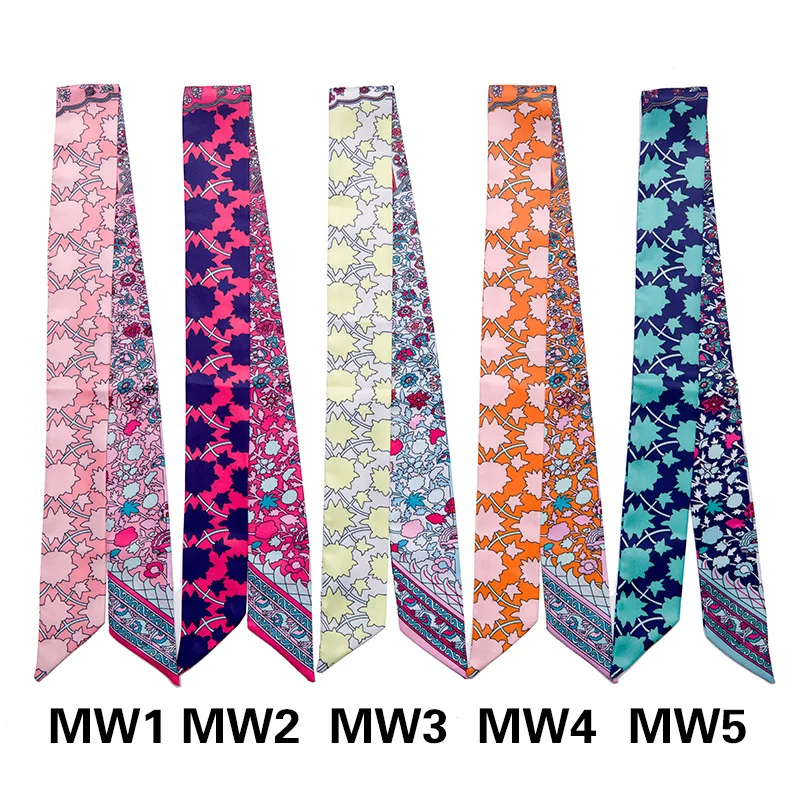 5*100cm Narrow Silk Scarf Ethnic Style Totem Printing Skinny Scarves Decorative Belt Head Band Wrapped Ribbon Fashion Print