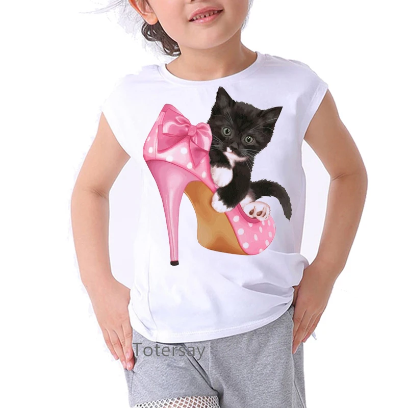 2021 summer tops for girls cute Christmas cat love reading print t shirt girls children clothing kawaii kids t-shirt tumblr tops