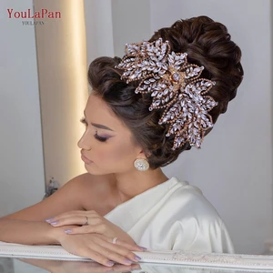 TOPQUEEN HP413-G свадебный головной убор Стразы в форме листа женские тиары свадебные аксессуары для волос свадебные головные уборы хрустальные повязки на голову