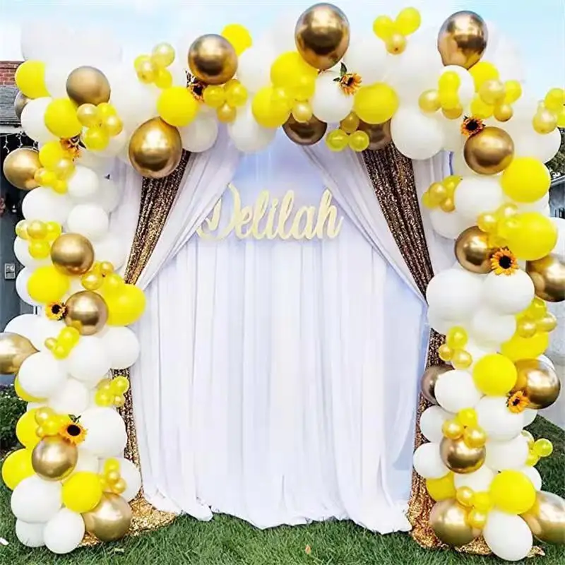 114PCS Macaron yellow white gold balloon garland arch wedding baby shower birthday party background wall party decoration