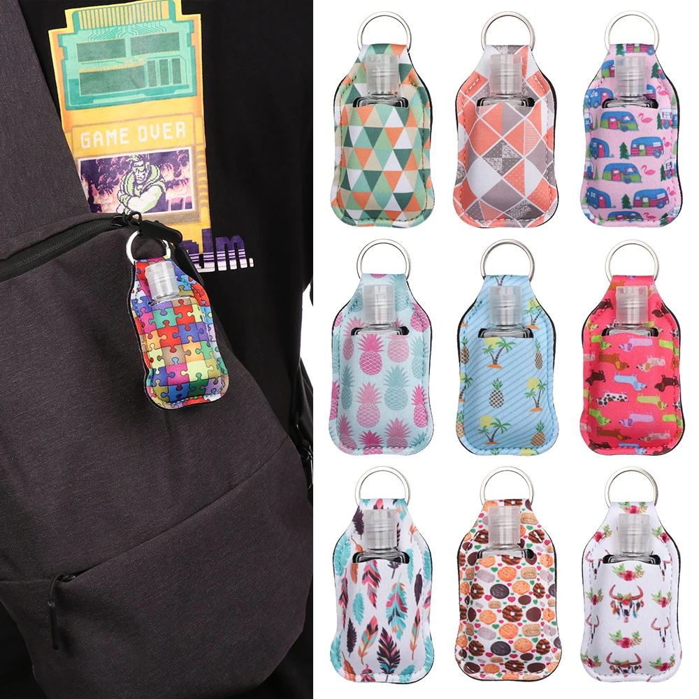 

10set Hand Sanitizer Keychain Holder Portable Travel Bottle Refillable Disinfection Gel Flip Cap Bottles with Keychain Carrier