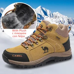 Zapatillas de deporte para exteriores para hombre, zapatos de senderismo, escalada, seguimiento de montaña, botas de nieve, botas de Trekking cálidas de piel, marca de invierno