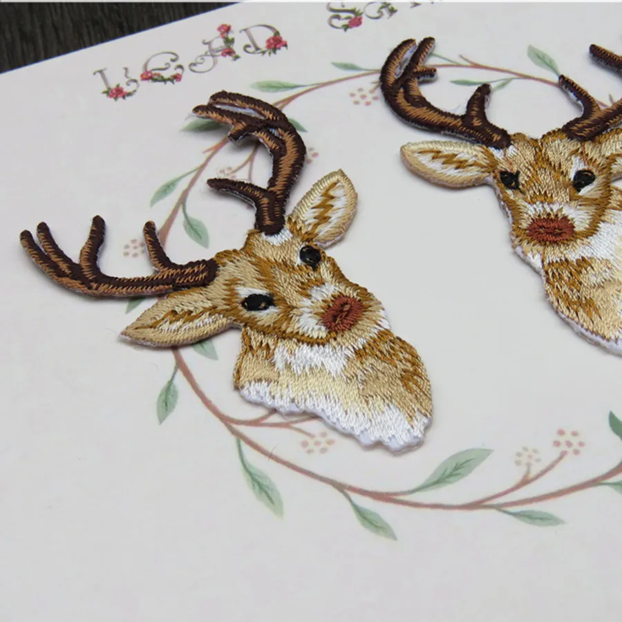 MAXSIN FUN 1PC Deer Elk Head Patches Clothing Embroidery Iron On Animal sticker DIY Clothing Accessories