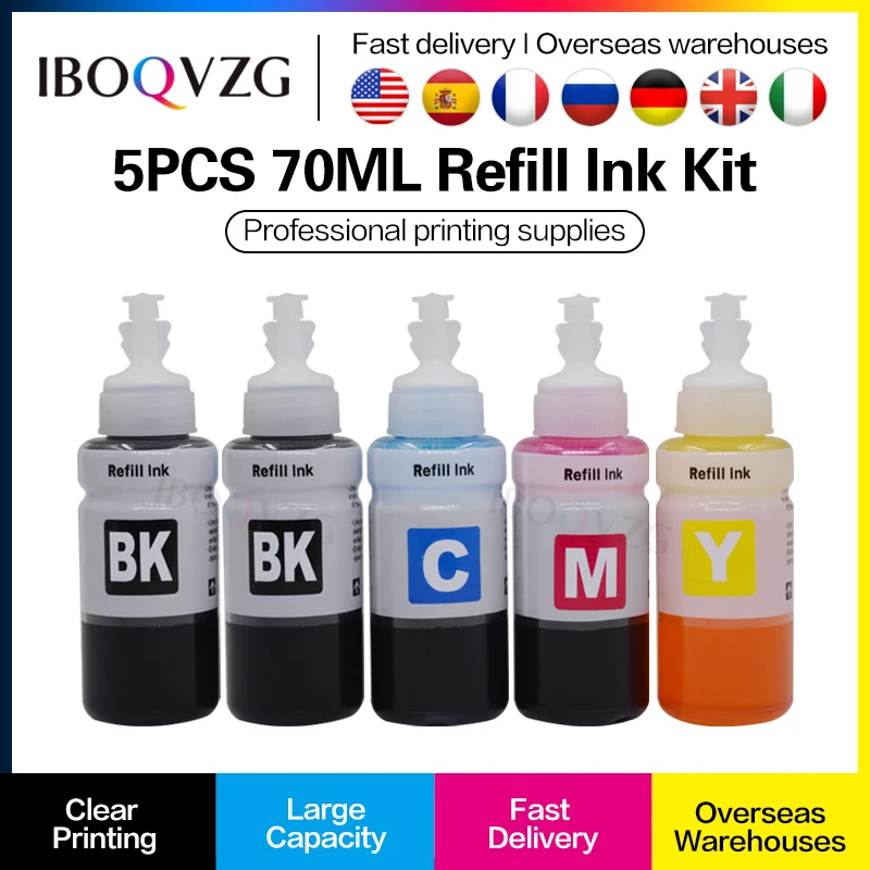 IBOQVZG-recarga de tinta para impresora, tinta compatible con epson L200, L210, L222, L100, L110, L120, L132, L550, L555, L300, L355, L362, 70ml, 5PK