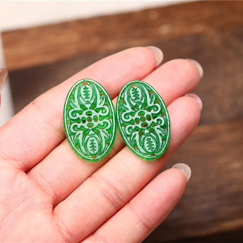 Natural green jadeite good luck temperament DIY real jade pendant earring jade accessories septa scattered beads for women