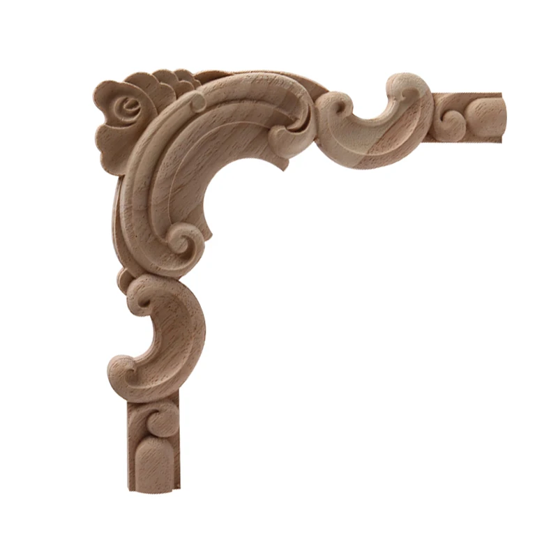 NEW Decoration European Decor Modern Onlay Wood Decal Wood Applique Wood Frame Long Large Leaves Rubber Wood Window Corner Walls