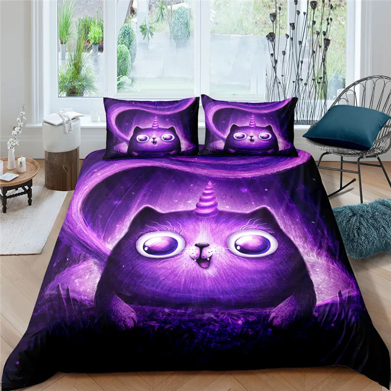 

Домашний роскошный комплект постельного белья 3D «Волшебный Кот», удобный комплект постельного белья с пододеяльником, Детский Комплект постельного белья, размеры Queen и King, EU/US/AU/UK