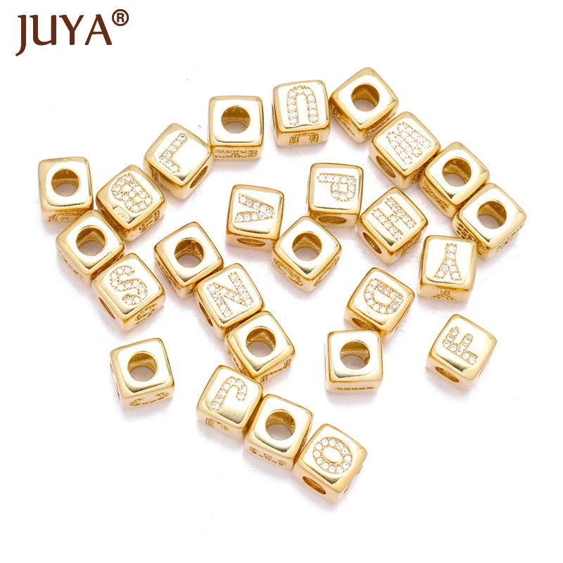 JUYA Cooper Letters Beads Square A-Z CZ Bead for DIY Bracelet Bangle Necklace Jewelry Making Findings Hand Made Accessories