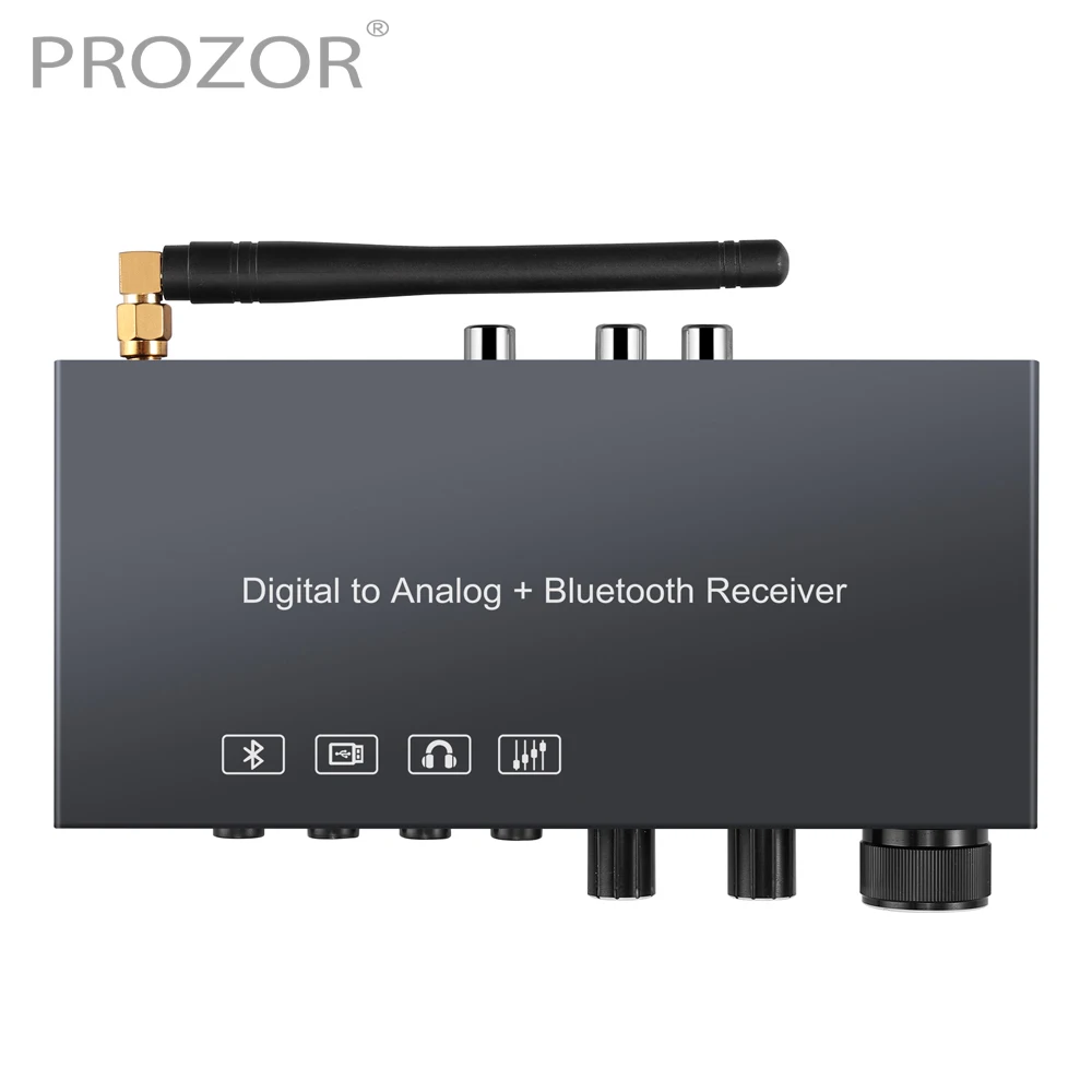 PROZOR DAC Digital Audio Converter Bluetooth-Compatible USB AUX Coaxial Toslink to R/L 3.5mm Out with Volume Treble Bass Control