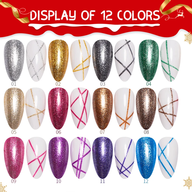 Painting Gel Nail Polish 12 Colors Platinum Liner Art Gel Gold Glitter UV LED Gel 8ml DIY Drawing Varnish For Nail Art Design