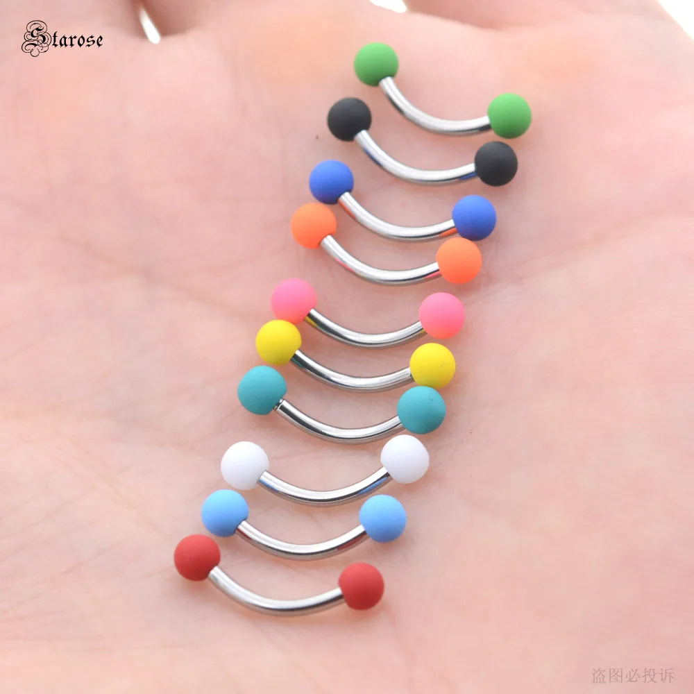 Starose 5Pcs 1.2x8mm Bar Rubber Painting Eyebrow Piercing Labret Ring White Acrylic Balls Stainless Steel Helix Stud Ear Jewelry