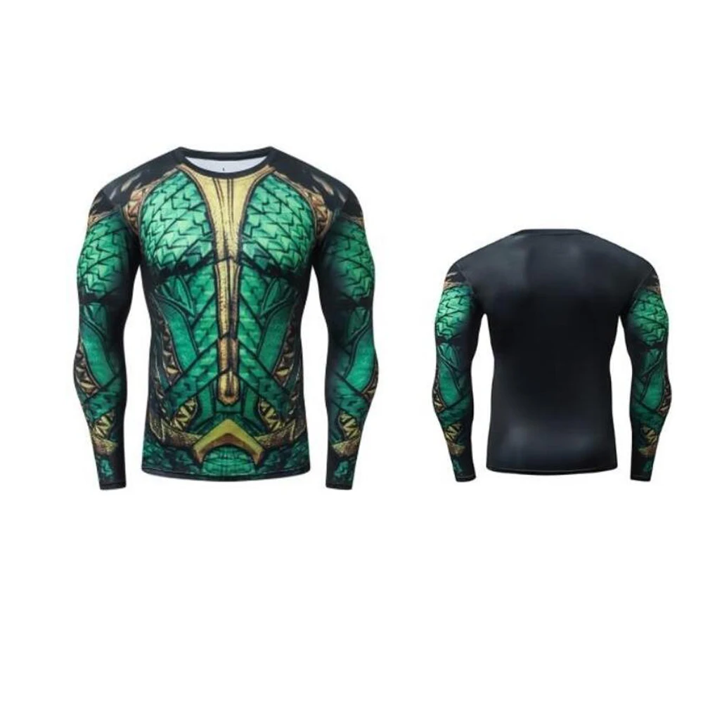 Aquaman Cosplay Tee T Shirt Casual Tshit 3D Printed Compression Long Sleeve Fitness Gym T-shirts For Men Cosplay Top Costume