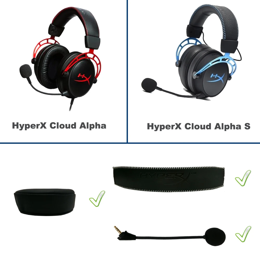 Velvet Leather Replacement Parts for HyperX Cloud Alpha, S Headset Ear Pads Microphone Bumper Mic Headband Earmuff