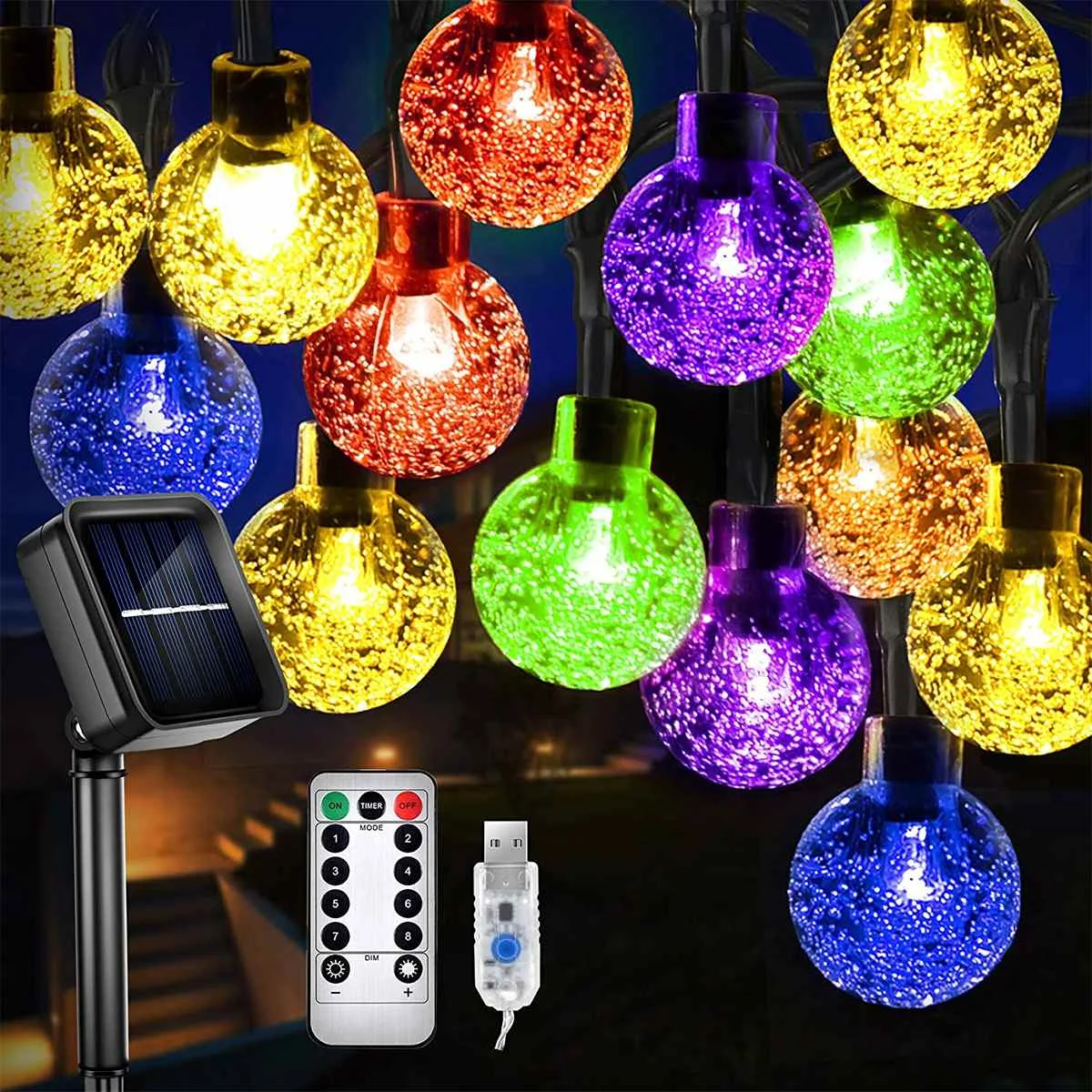 12M 100 LEDs Crystal Ball Solar Light Outdoor IP65 Waterproof String Fairy Lamps Solar Garden Garlands Christmas Decoration