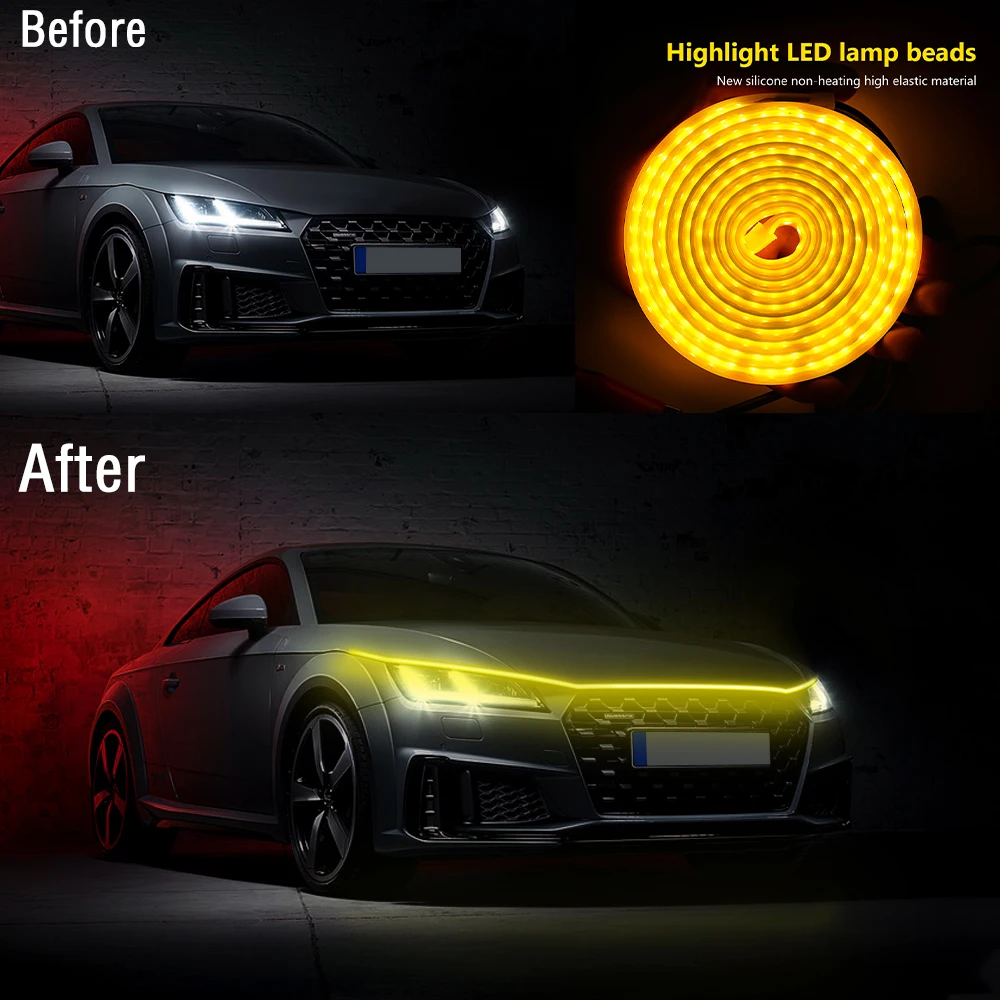 Car Hood DRL Daytime Running Light Strip RGB LED Ambient Light Exterior Parts For Car Accessories Decorative Atmosphere Lamp 12V